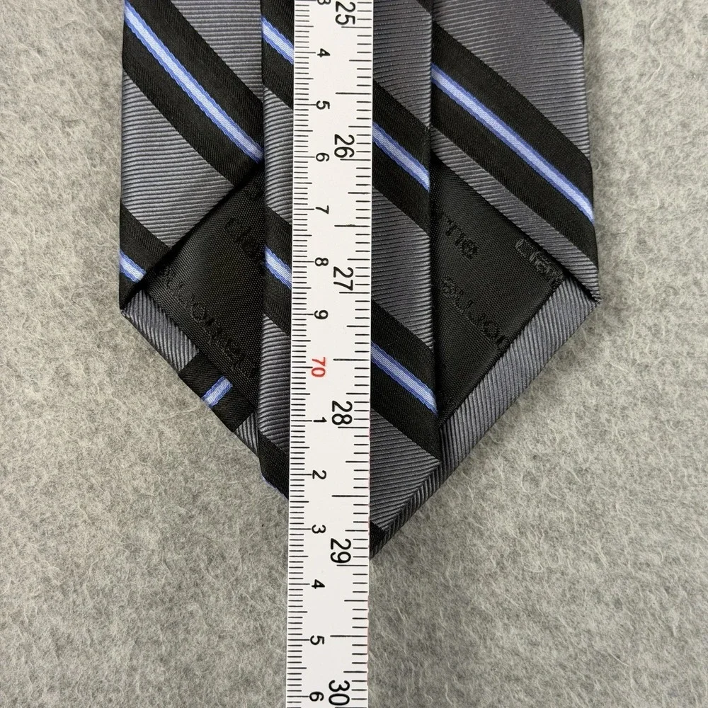 Claiborne Gray Black Blue Repp Striped Men's Neck Tie Classic 58x3.75